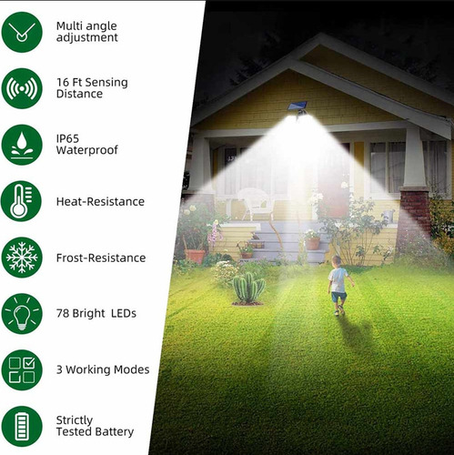 Lampara Led Solar Exterior Sensor Luces Foco 3modos 78 Led