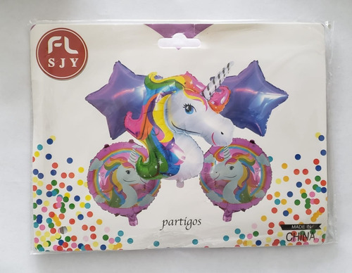 Globos Buquet Látex Bombas 5 Pcs Metalizado Unicornio Air