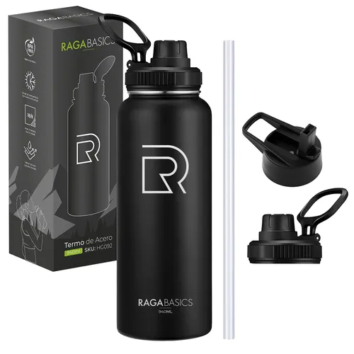 comprar Botella Térmica Doble Pared Termo De Acero Inoxidable 940ml Color Negro