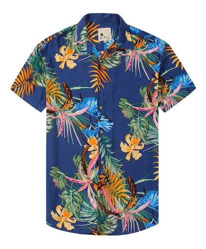 Camisa Hawaiana Fina Con Estampado De Solapa Casual
