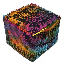 Comprar Funda De Cojín Decorativa Bohemia Otomano Pufs Con Pompones