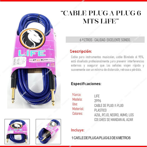 Imagen 2 de 7 de Cable Pbk Para Instrumentos Plug A Plug 6mts 95% Sin Oxigeno