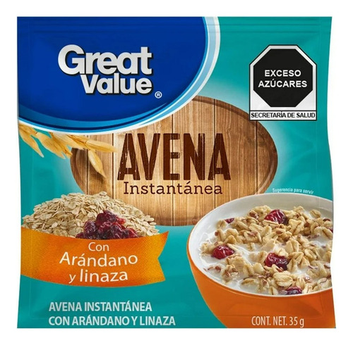 3 Pza Avena Instantánea Great Value Con Arándano Y Linaza 35