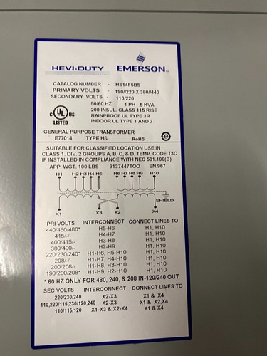 Hevi-duty Hs14f5bs Lvgp Type Hs Shielded General Purpose Cch