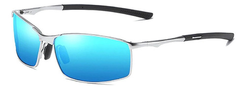 Óculos de sol polarizados Aoron 559 armação de metal cor prata, lente azul de triacetato de celulose, haste prata/preto de metal