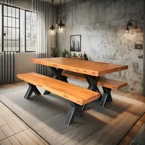 Comprar Juego De Mesa Y Bancos Pino Industrial Comedor Quincho Cruz