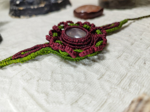 Pulsera De Macramé Con Cuarzo Rosa