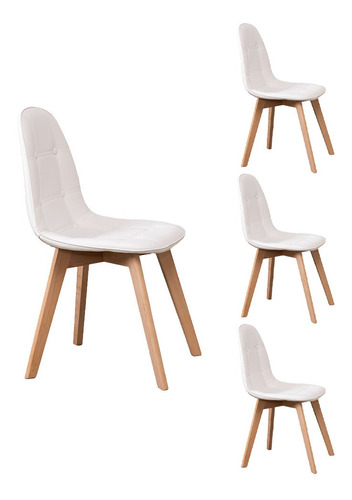 Pack 4 Silla Eames Capitone  Madera Blanca Comedor 