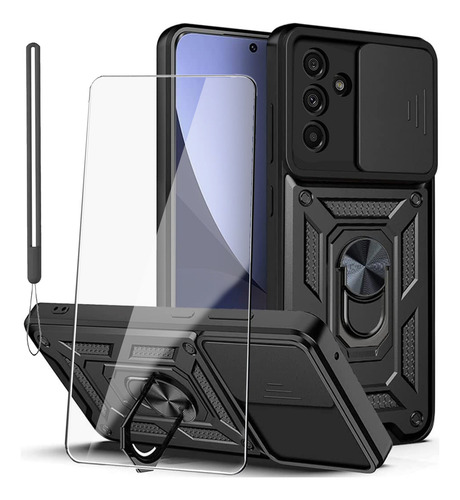 Funda Para Galaxy A56 Case Uso Rudo Protección Lentes + Mica Negro Short Hanging Rope