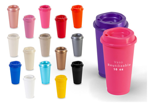 Paquete De 80 Vasos 16oz Tapa Y Popote Con Impresos 1 Color