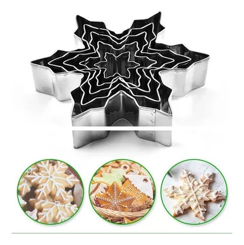 5x Cortador Navidad Estrella Copo De Nieve Acero Inox Repost