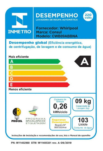 Lavadora De Roupas Consul Cwb09ab 9kg 15 Programas