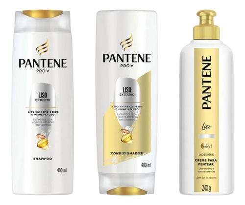 Kit Pantene Liso Extremo Shampoo+cond+creme Pentear 3 Itens