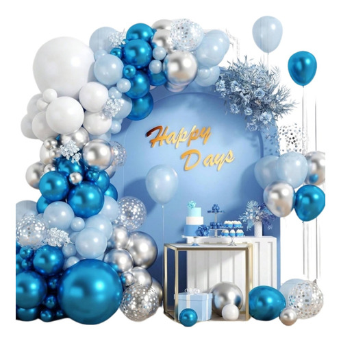 Balões P/ Arco Desconstruido Kit 140 Bexigas Azul Festa+fita