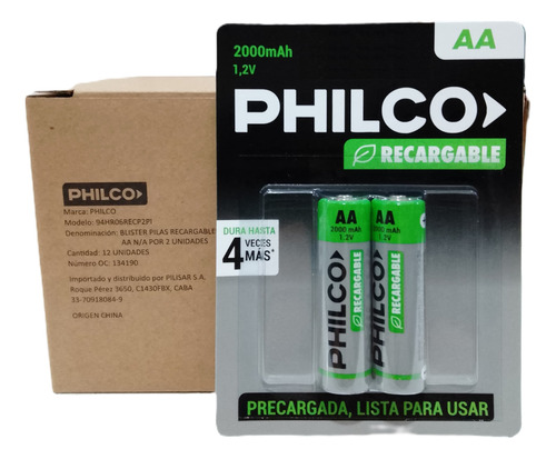 24 X Pilas Recargables Aa Philco 2000 Mah 1.2 V