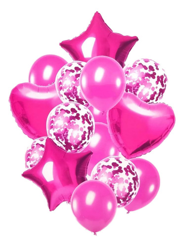 Bouquet Globo Latex Confetti Fucsia Corazon Estrella