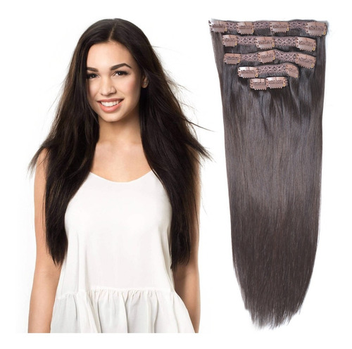 Cabelo Humano Remy 50cm Liso Tic Tac Castanho Escuro