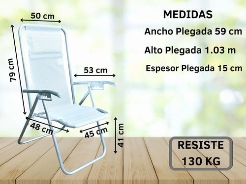 Imagen 3 de 8 de Reposera Playera Aluminio Super Alta 5pos Reforsa Disentino®