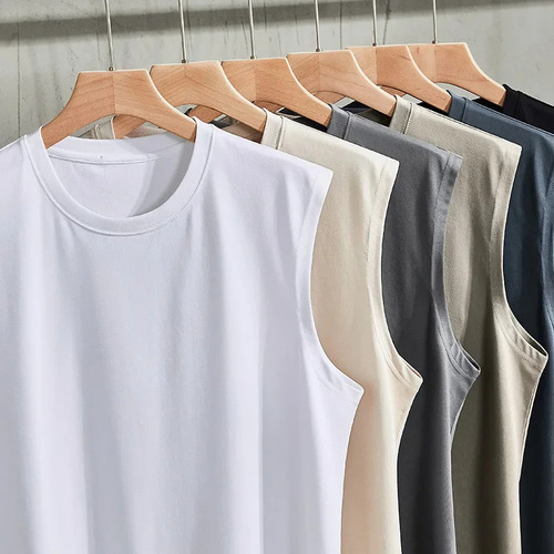 Camiseta Sin Mangas Para Hombre De Algodón Puro Color Liso