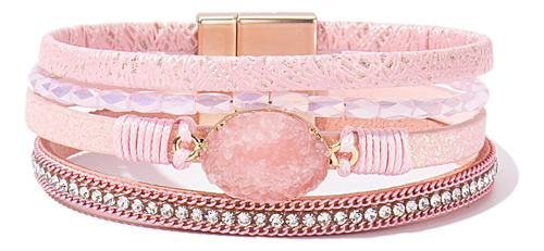 Pulseira Fancy Shiny 4 Em 1 De 20 Cm Rosa Com Fecho Magnetic
