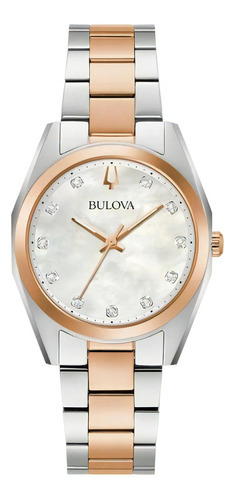 Reloj Bulova Surveyor 98p207 Original Mujer Time Square Color De La Correa Plateado/oro Rosa Color Del Bisel Oro Rosa Color Del Fondo Crema