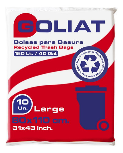 Pack De 3 Bolsas De Basura Goliat 28 Mic 80x110 10 Un