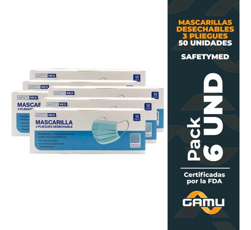 Mascarillas Desechables 50 Unid. Caja Certif.- Pack 6 Cajas-