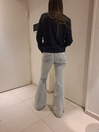 Buzo Zara Talle Small Azul Cuello Redondo Mujer Elastizado