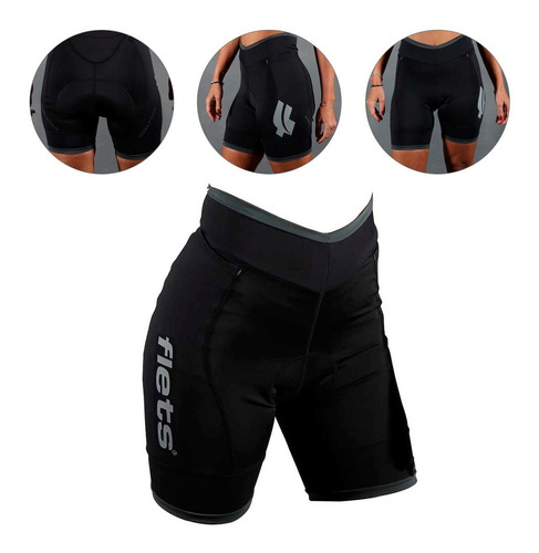 Bermuda Flets Feminina Basic Compression Preta Com F Estanho