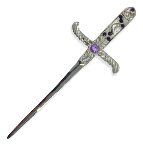 Athame Metal Prata Novo 19 Cm Pedra Lilás E Strass