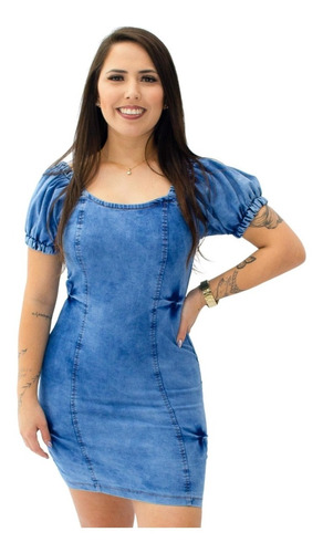 Vestido Feminino Jeans Tubinho Curto Elastano E Ziper Costas