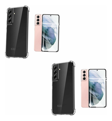 2 Carcasas Transparentes+ Láminas Hidrogel Para Samsung S22