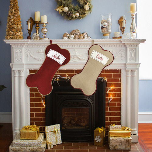Red Jute Dog Bone Xmas Stocking Gift Bag 37x22cm