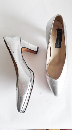 Zapatos Plateados De Cuero N39