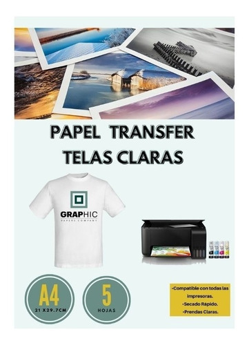 Papel Transfer Inkjet Telas Claras Tamaño A4 // 5 Hojas