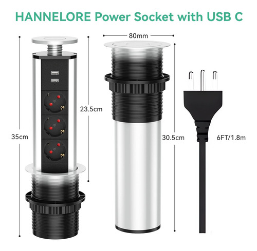 Regleta Multienchufe Retráctil Con 3 Enchufes Schuko Eu+2usb