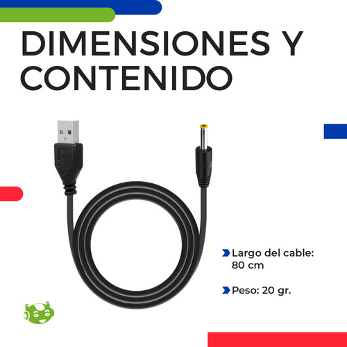 Cable De Alimentación Usb A Barril 2.5 X 0.7 Mm Slim Company Dc Plug Fuente Conexión Cargador De 80 Cm De Largo Color Negro