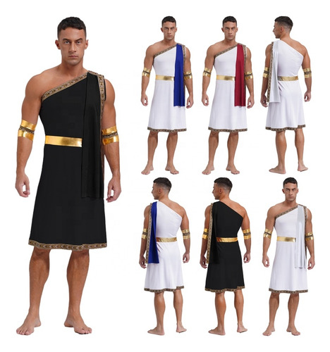 Disfraz De Toga Griega Antigua Para Hombre Con Bata Y Puños Desmontables