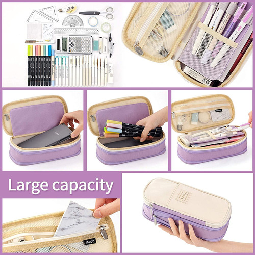 Estuche Para Lápices Gran Capacidad 4 Compartimientos Morado