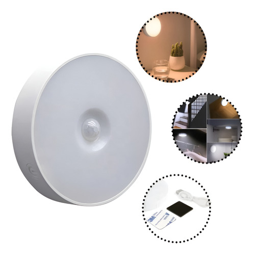 Sensor Movimiento Luz Nocturna Led Recarga Usb Luz Calida