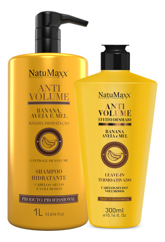 Kit Shampoo 1l + Leave-in 300ml Antivolume Banana Natumaxx
