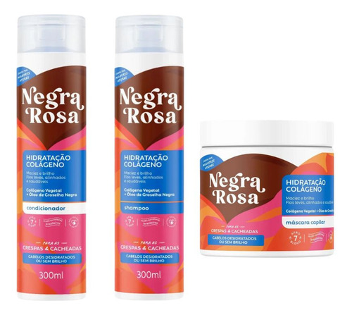 Kit Negra Rosa Hidrataçao 1 Cond + 1 Shampoo + 1 Mascara