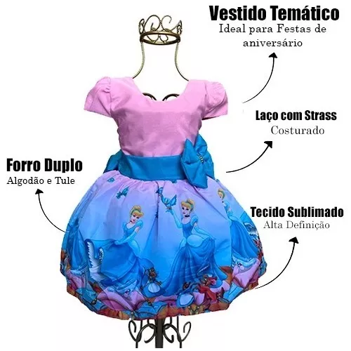 Vestido Cinderela Aniversário Azul 1 Ao 3 Luxo Princesa