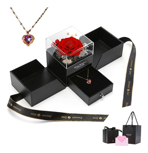 Collar De Corazón De San Valentín Regalo De Flor Eterna