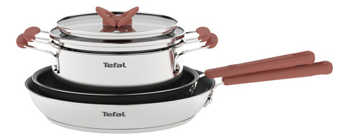 Batería De 6 Piezas Tefal Optispace G720s604 Apilable Color Plateado