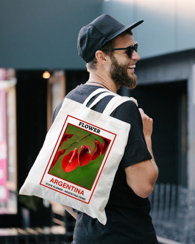 Tote Bag Lienzo - Estampado De Flor De Ceibo 40x35cm Beige Flor De Ceibo