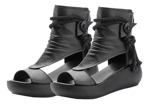 Dama De Cuña Negro Moda Zapatos Plataforma Sandalias