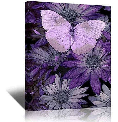 Eden Art Mariposas 1panel Morado Con Flores De Impresion De