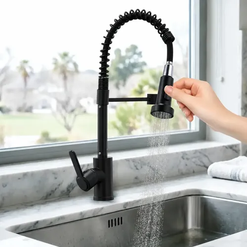 Torneira De Cozinha Em Metal Rotação Total 360° Flexível Preto Fosco