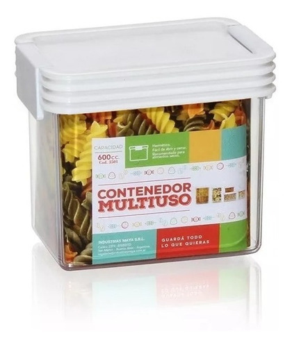 Contenedor Multiuso Plastico Hermético 600cc Varios Colores